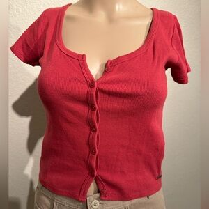Hollister ribbed maroon button down crop top